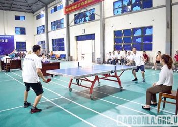 Một trận đấu bóng bàn nội dung đơn nam đứng cao.